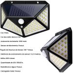 Arandela Luminária solar 20 leds com sensor de movimento 