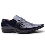 Sapato Social em Couro Legítimo Verniz Dark Blue com Detalhes estampados Preto - 0632PU