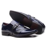 Sapato Social em Couro Legítimo Verniz Dark Blue com Detalhes estampados Preto - 0632PU