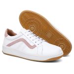 Tênis feminino em couro legítimo branco com rosa 49008CA-2721