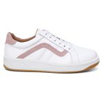 Tênis feminino em couro legítimo branco com rosa 49008CA-2721