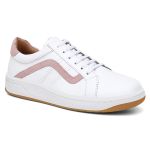 Tênis feminino em couro legítimo branco com rosa 49008CA-2721