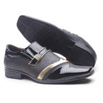 Sapato Social ELT em Material Tecnológico em Verniz Texturizado Preto com Detalhes Ouro - 7005-C4