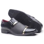 Sapato Social ELT em Material Tecnológico em Verniz Texturizado Preto com Detalhes Ouro - 7006-C3 