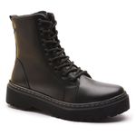 Bota Coturno Feminino Com Cadarço e Zíper Lateral ELT 7000A - Preto