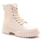 Bota Coturno Feminino Com Cadarço e Zíper Lateral ELT 7200H - Off White