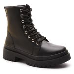 Bota Coturno Feminino Com Cadarço e Zíper Lateral ELT 7200A - Preto