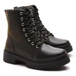 Bota Coturno Feminino Com Cadarço e Zíper Lateral ELT 7200A - Preto