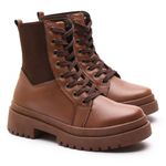 Bota Coturno Feminino Com Cadarço e Zíper Lateral ELT 7201B - Castanho