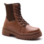 Bota Coturno Feminino Com Cadarço e Zíper Lateral ELT 7201B - Castanho