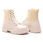 Bota Coturno Feminino Com Cadarço e Zíper Lateral ELT 7201H - Off White