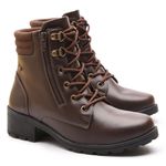 Bota Coturno Feminino Camurça Com Atacador e Zíper Lateral ELT 7911C - Café