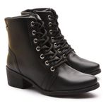 Bota Coturno Feminino Cano Médio Com Atacador e Zíper Lateral ELT 9603A - Preto