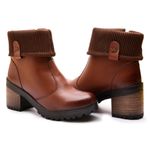 Bota Coturno Feminino Com Cano De Meia Canelada E Salto Médio ELT 9731B- Castanho