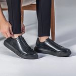 Tênis Casual Urban em Couro Legítimo Preto 53003