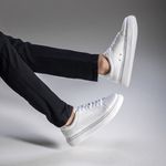 Tênis Casual Edgy em Couro Legítimo Branco 53013