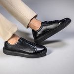 Tênis Casual Edgy em Couro Legítimo Preto 53013