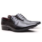 Sapato Social Couro Verniz Preto com Detalhes Estampados - 17198PU