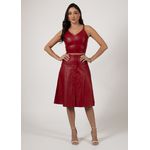 Saia Mídi De Couro Vermelho Carmim Josy 