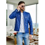 Jaqueta de Couro Masculina Azul Bruno 