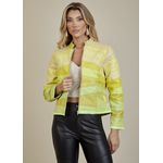 Jaqueta De Couro Pelica Patchwork Feminina Bicolor Amarelo Nina