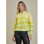 Jaqueta De Couro Pelica Patchwork Feminina Bicolor Amarelo Nina