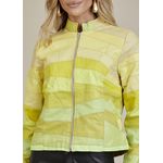 Jaqueta De Couro Pelica Patchwork Feminina Bicolor Amarelo Nina