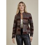 Jaqueta De Couro Pelica Patchwork Feminina Bicolor Café Michele
