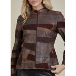 Jaqueta De Couro Pelica Patchwork Feminina Bicolor Café Michele