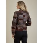 Jaqueta De Couro Pelica Patchwork Feminina Bicolor Café Michele