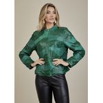 Jaqueta De Couro Pelica Patchwork Feminina Bicolor Craquelado Verde Nina