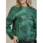 Jaqueta De Couro Pelica Patchwork Feminina Bicolor Craquelado Verde Nina