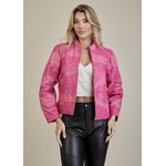 Jaqueta De Couro Pelica Patchwork Feminina Bicolor Rosa Nina