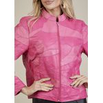 Jaqueta De Couro Pelica Patchwork Feminina Bicolor Rosa Nina