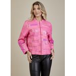 Jaqueta De Couro Pelica Patchwork Feminina Bicolor Pink Nina