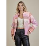 Jaqueta De Couro Pelica Patchwork Feminina Bicolor Rosa Bebê Nina