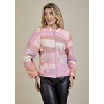 Jaqueta De Couro Pelica Patchwork Feminina Bicolor Rosa Bebê Nina