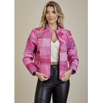 Jaqueta De Couro Pelica Patchwork Feminina Bicolor Magenta Nina