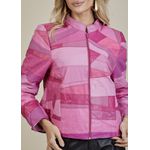 Jaqueta De Couro Pelica Patchwork Feminina Bicolor Magenta Nina