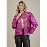 Jaqueta De Couro Pelica Patchwork Feminina Bicolor Fúcsia Michele