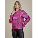 Jaqueta De Couro Pelica Patchwork Feminina Bicolor Fúcsia Michele