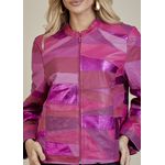 Jaqueta De Couro Pelica Patchwork Feminina Bicolor Fúcsia Michele