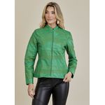 Jaqueta De Couro Pelica Patchwork Feminina Bicolor Esmeralda Nina