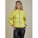 Jaqueta De Couro Pelica Patchwork Feminina Bicolor Limão Nina