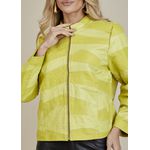 Jaqueta De Couro Pelica Patchwork Feminina Bicolor Limão Nina