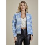 Jaqueta De Couro Pelica Patchwork Feminina Bicolor Azul Nina