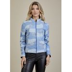 Jaqueta De Couro Pelica Patchwork Feminina Bicolor Azul Nina