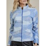 Jaqueta De Couro Pelica Patchwork Feminina Bicolor Azul Nina