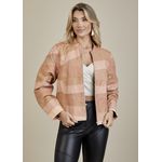 Jaqueta De Couro Pelica Patchwork Feminina Bicolor Nude Nina
