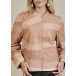Jaqueta De Couro Pelica Patchwork Feminina Bicolor Nude Nina